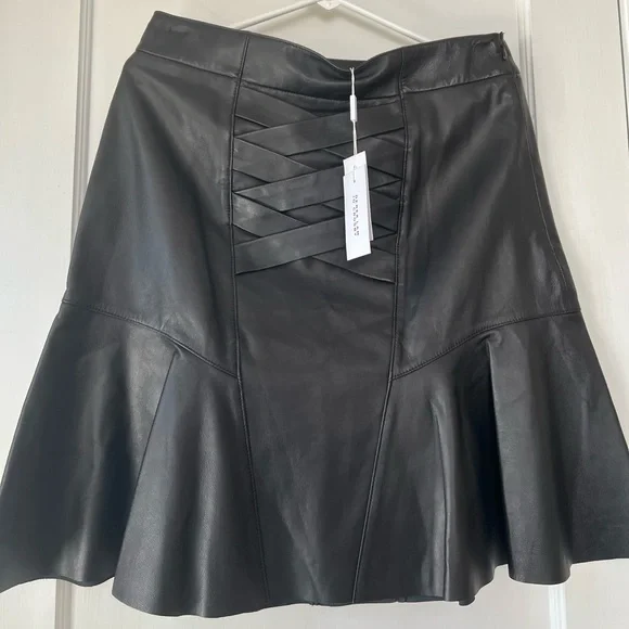 NWT Derek Lam Crosby Black Lace Up Leather Skirt size 10